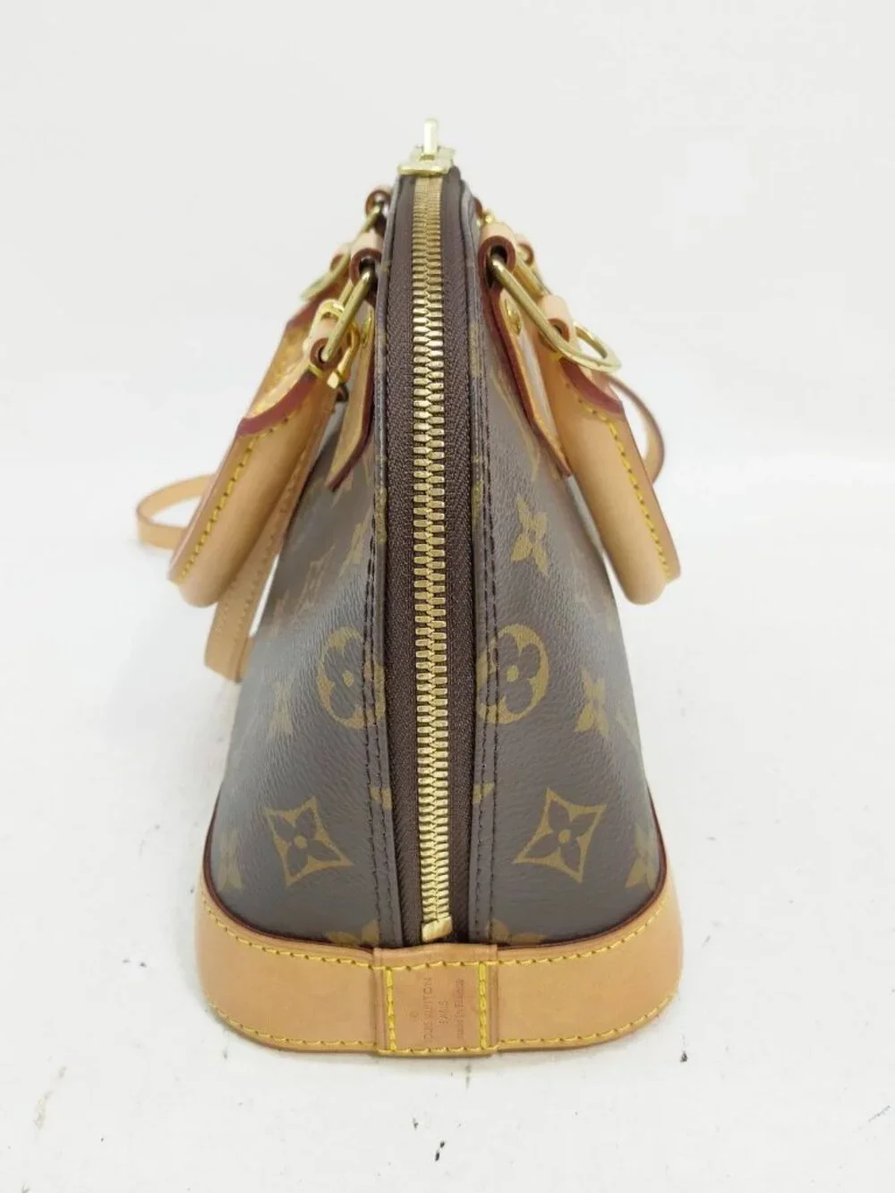Authentic Louis Vuitton Alma BB Monogram Canvas Crossbody Bag Brown Vachetta